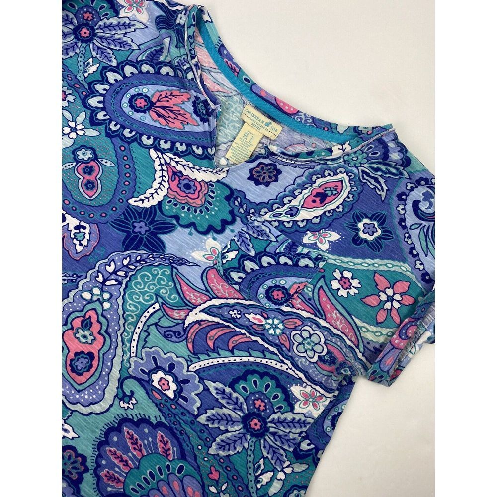Caribbean Joe Womens Shirt Large Petite Multicolor Paisley Short Sleeve